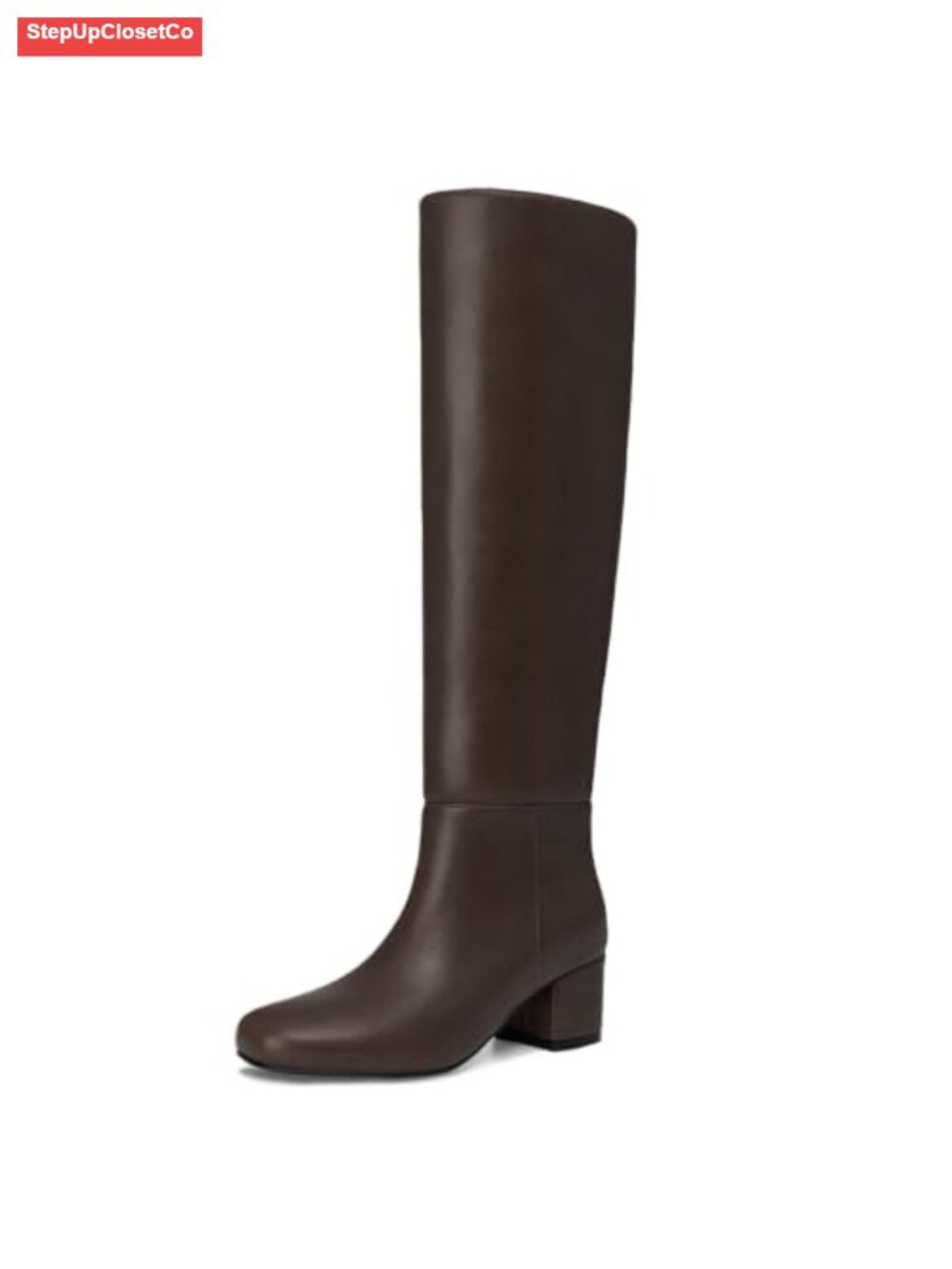 Women's Knee High Boots Chunky Block Heel Square Toe Faux Leather Tall Fall